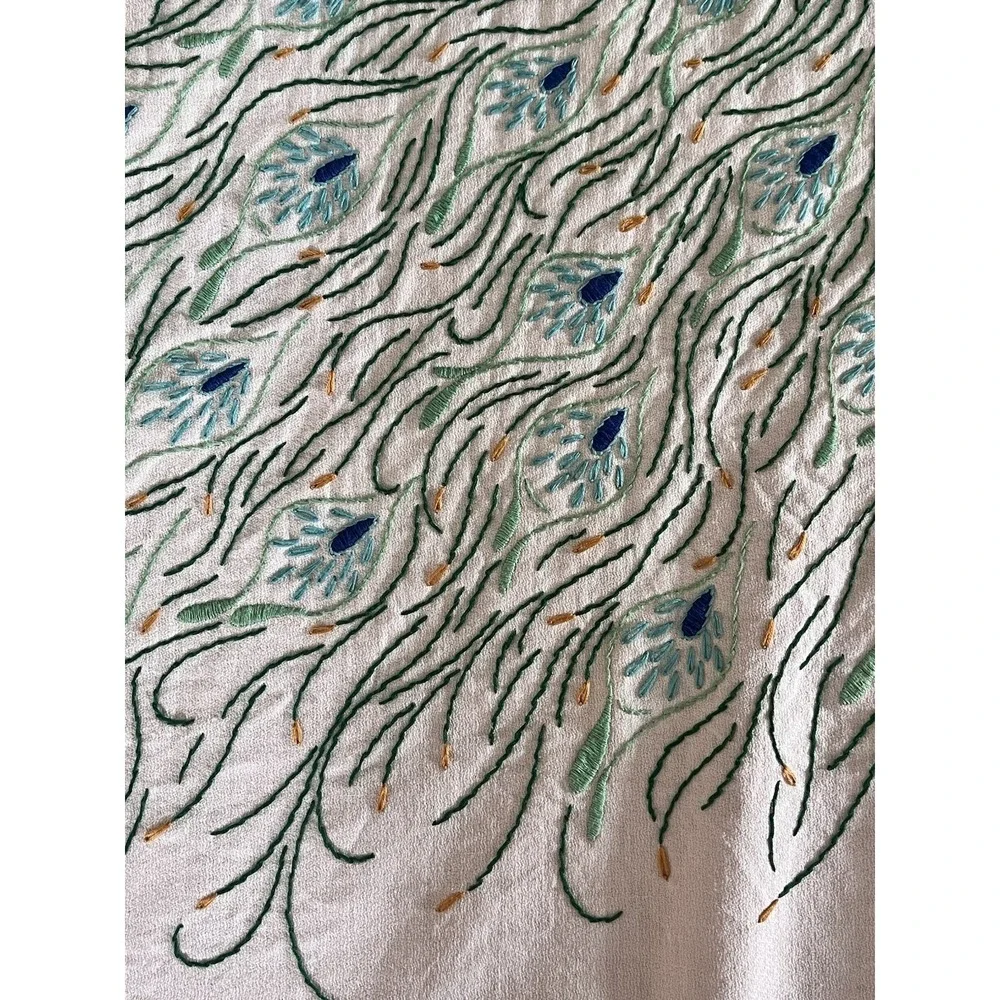 VTG Embroidered Peacock Coverlet Beadspread 78x98